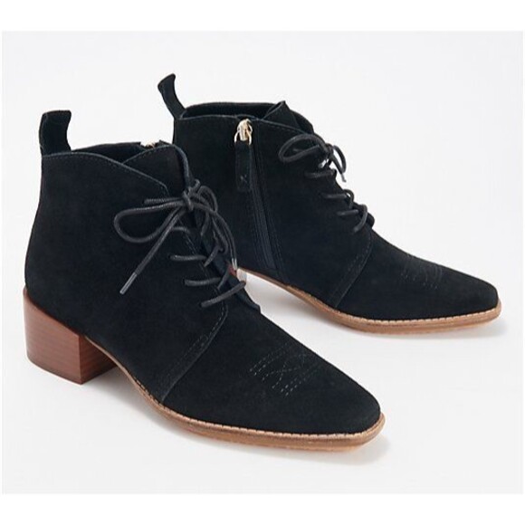 New Kelsi Dagger Womens Getaway Boots Black Suede Lace Up Western Stitches Sz 10 - Picture 1 of 4